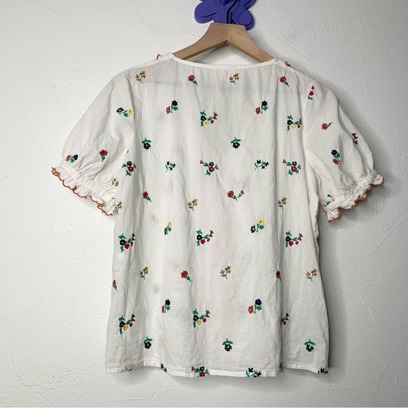 Sézane 38 US 6 Andrea Floral Embroidered Ruffle Blouse White Sheer - Picture 6 of 12